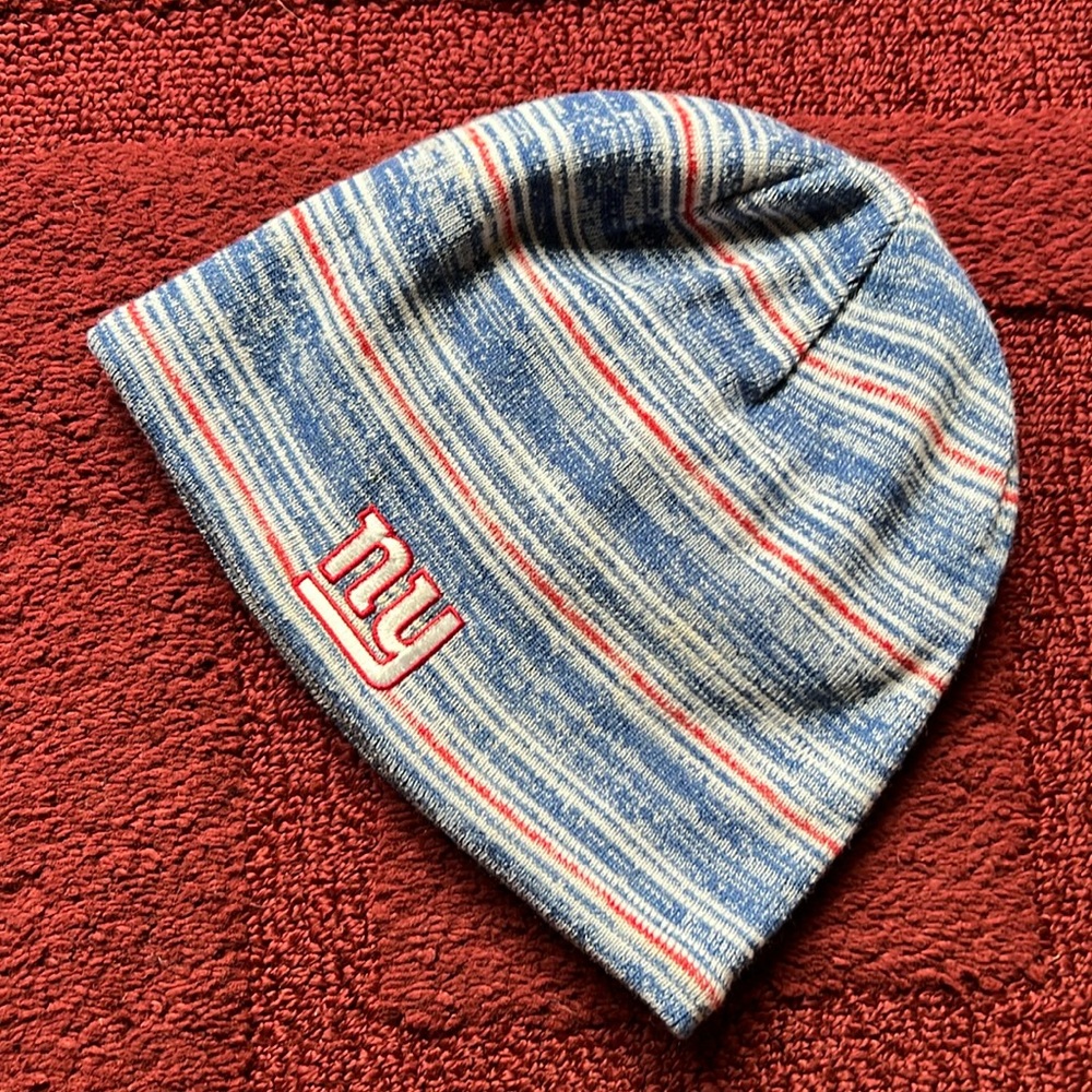 NY Giants Striped Knit Beanie Hat- Reversible